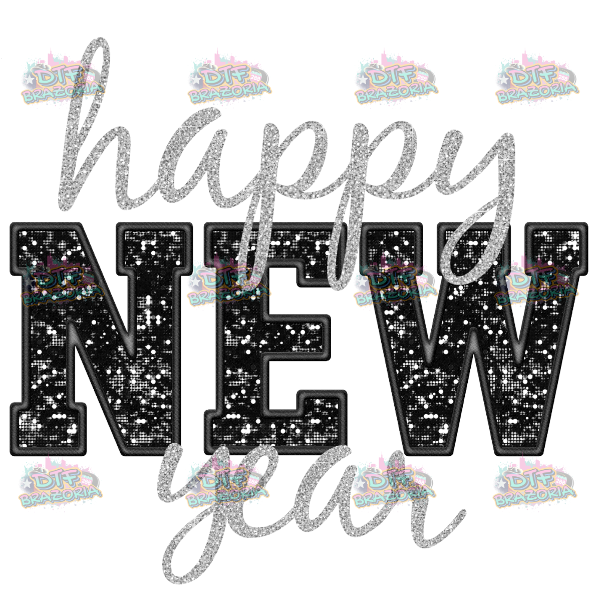 Black Faux Sequin New Year 25 Transfer