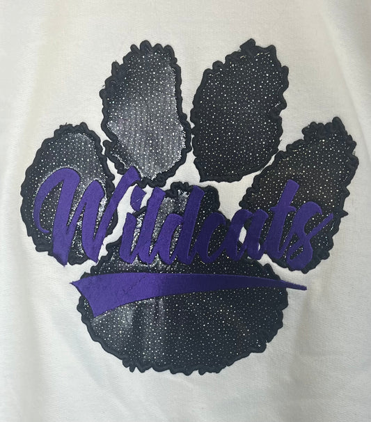 Black Glitter Wildcat Paw Embroidered Crewneck