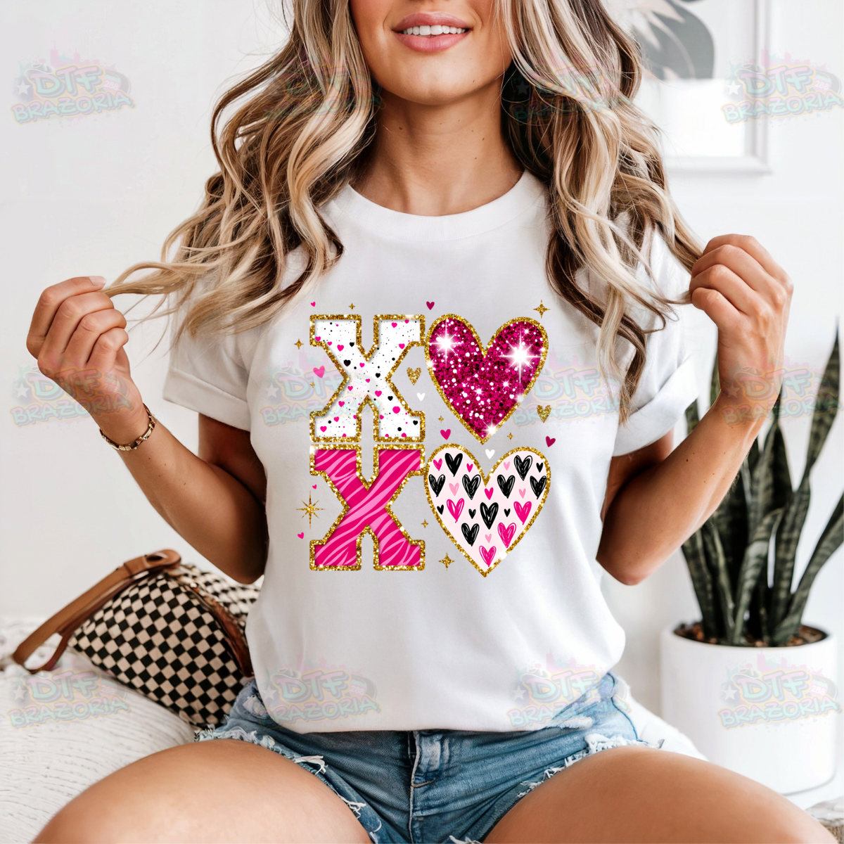 XOXO Valentine DTF Transfer | Ready-to-Press | Pink Glitter Heart Design