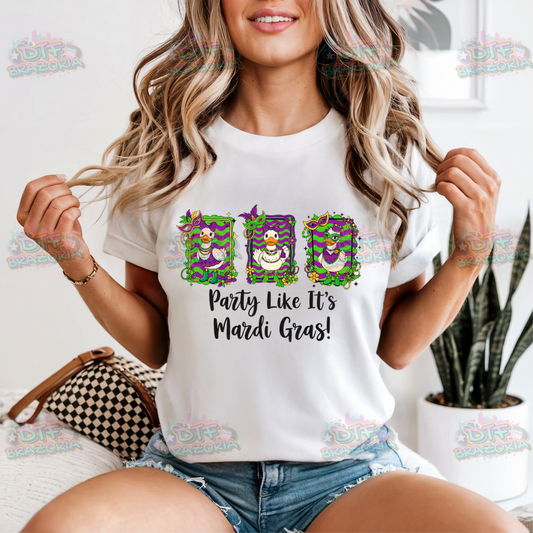 Party Like It’s Mardi Gras DTF Transfer | Ready-to-Press | Duck Mask Design